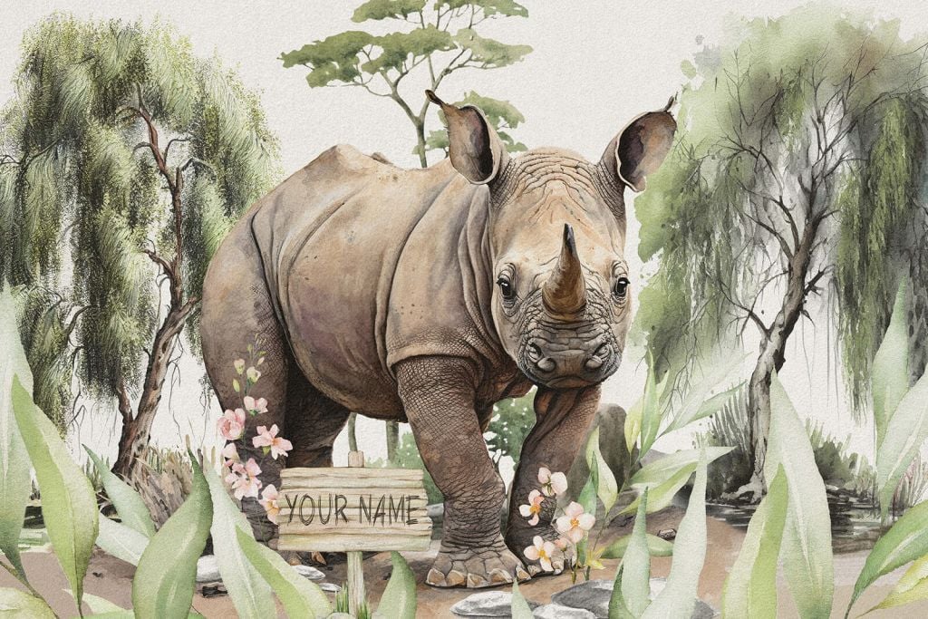Bebé rinoceronte en la sabana