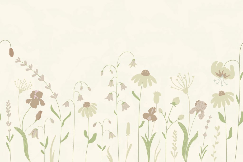 Campo de flores altas beige con rosa viejo