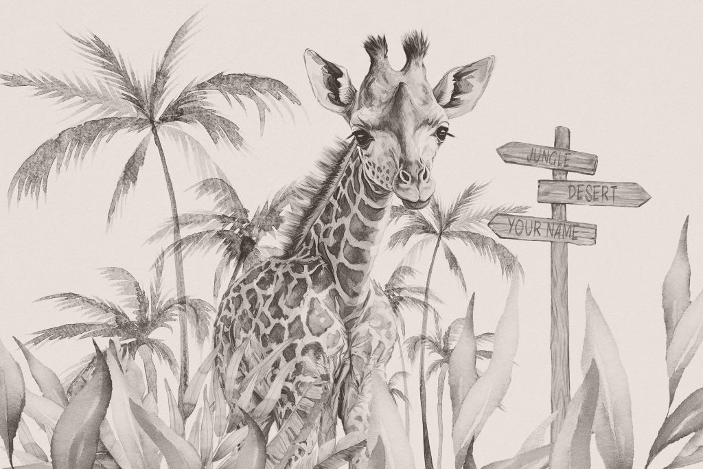 Bebé jirafa en la jungla beige
