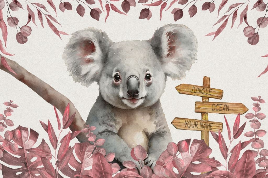 Bebé koala en la jungla rosa