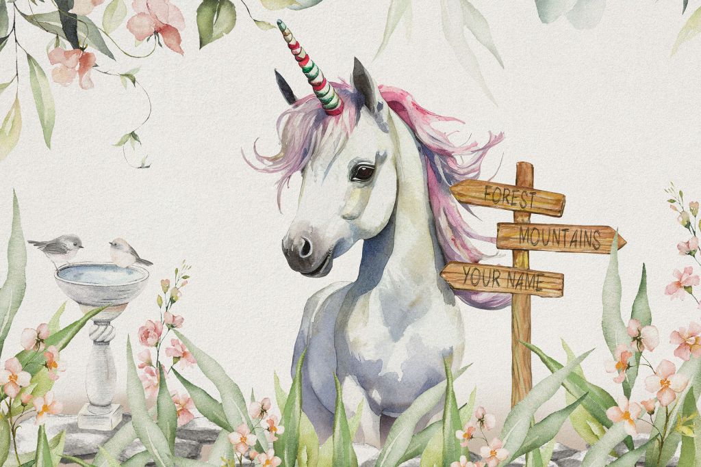 Bebé unicornio con plantas