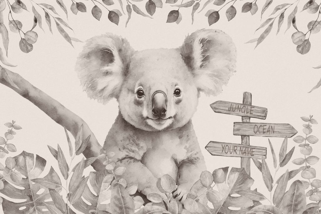 Bebé koala en la selva beige