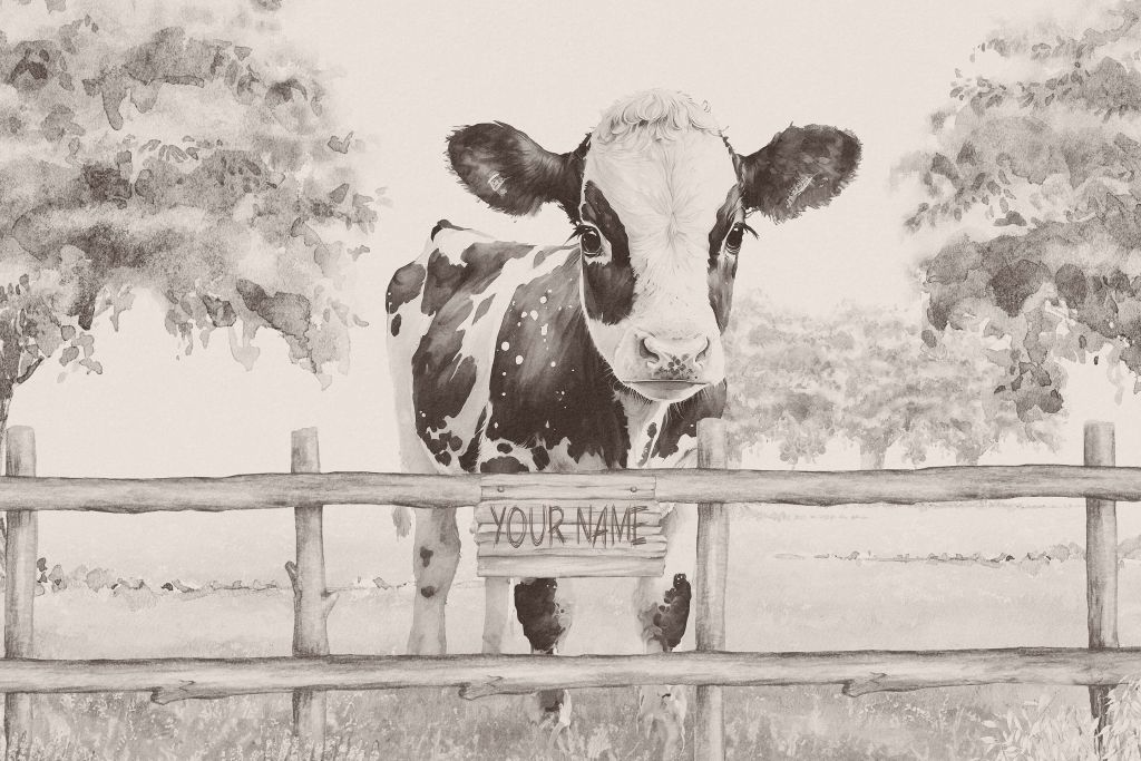 Bebé vaca en un prado beige