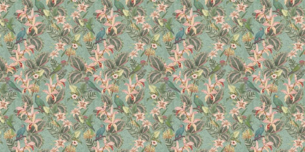 Tropical Jungle birds & parrots - verde menta