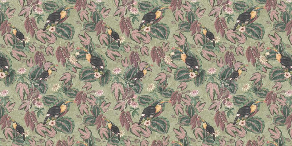 Tropical Jungle birds & Toucans - verde vintage