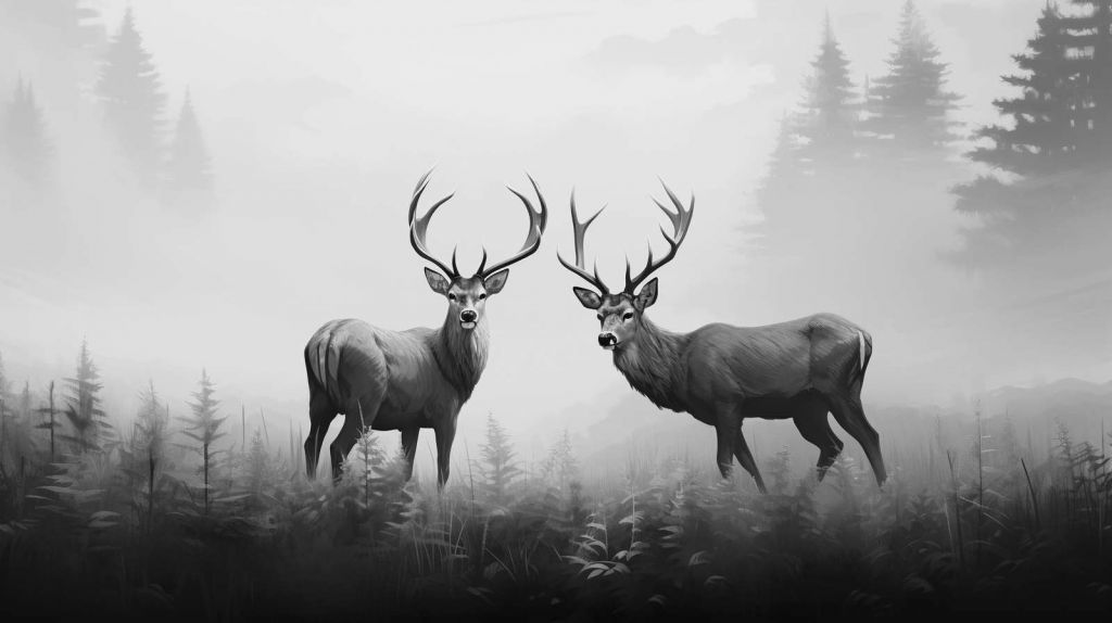 Simetría de Ciervos en el Bosque Brumoso