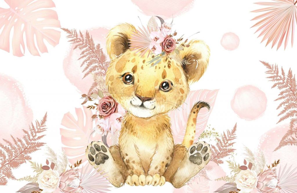 Bebé leona de la selva rosa