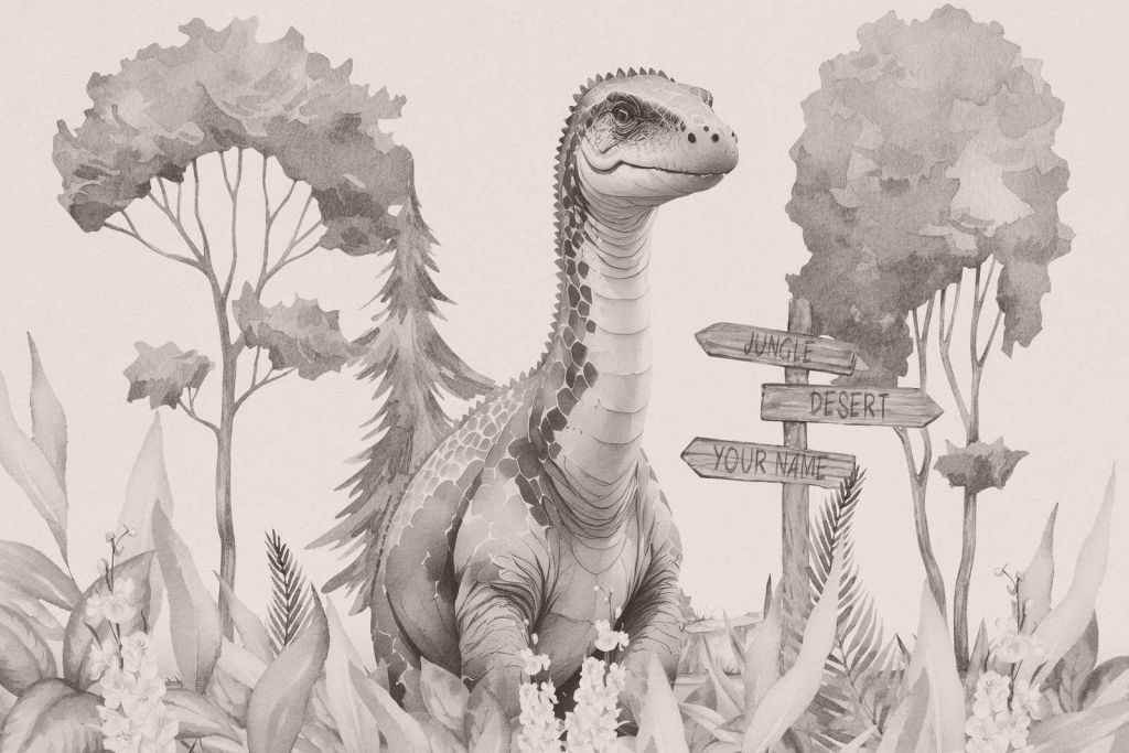 Bebé braquiosaurio en la jungla beige