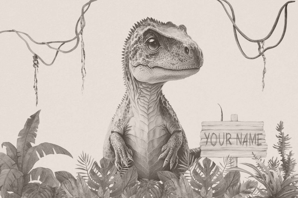 Bebé t-rex en la jungla beige