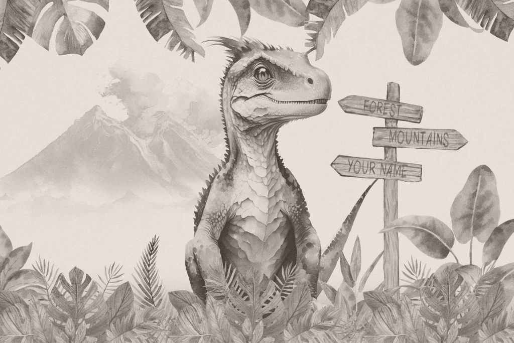 Bebé velociraptor en la jungla beige