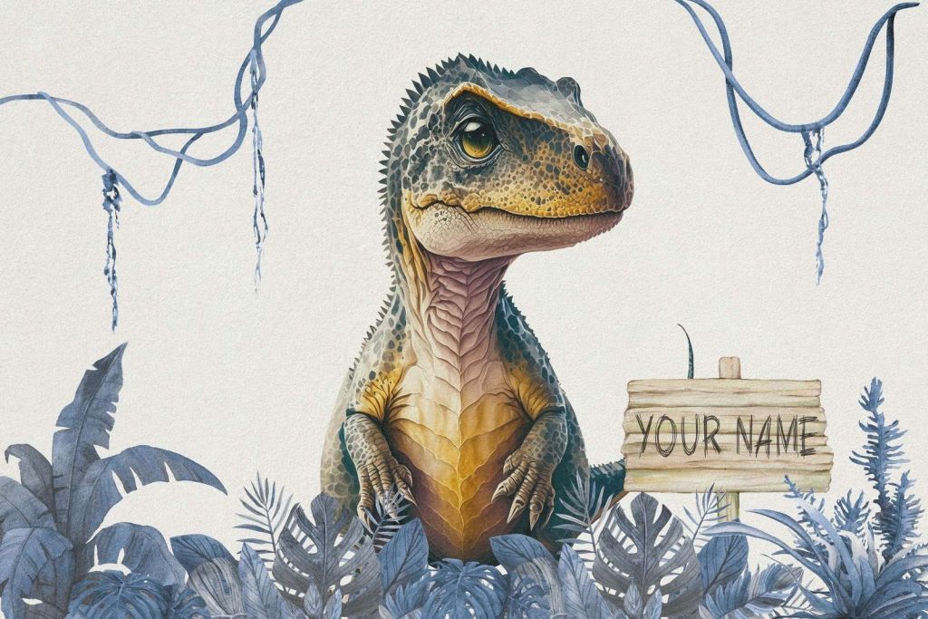Bebé t-rex en la jungla azul
