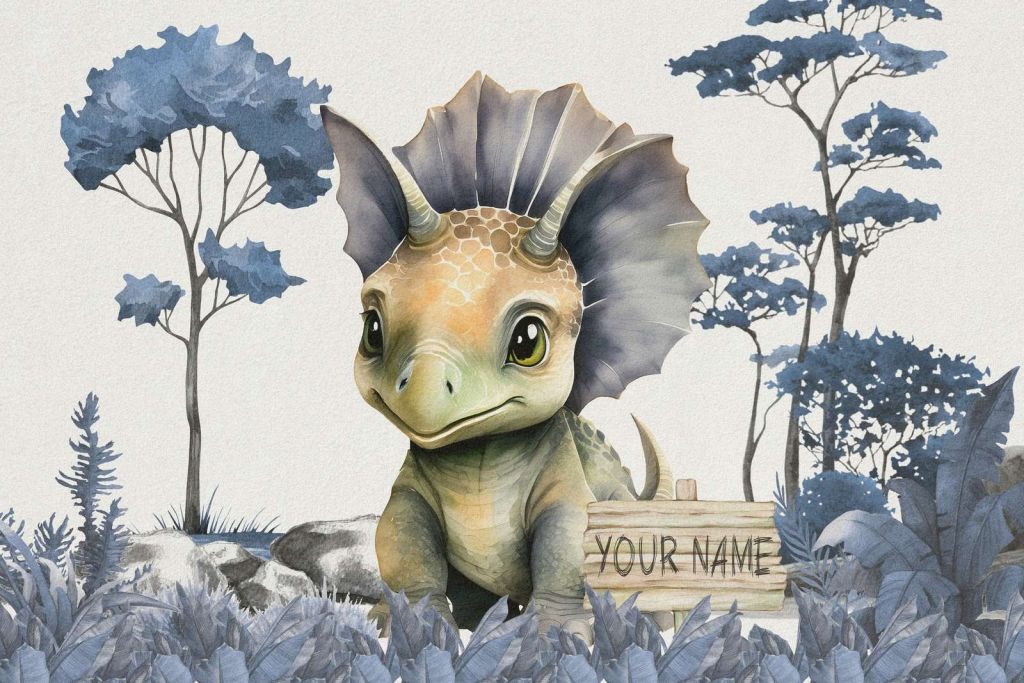 Bebé triceratops en la jungla azul
