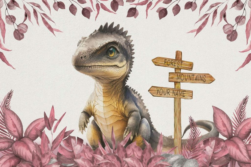 Bebé espinosaurio en la jungla rosa