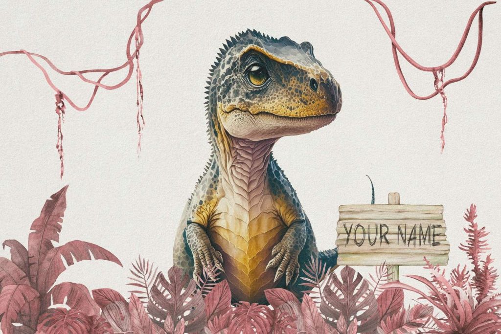Bebé t-rex en la jungla rosa