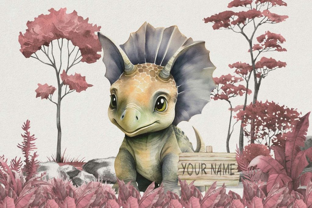 Bebé triceratops en la jungla rosa