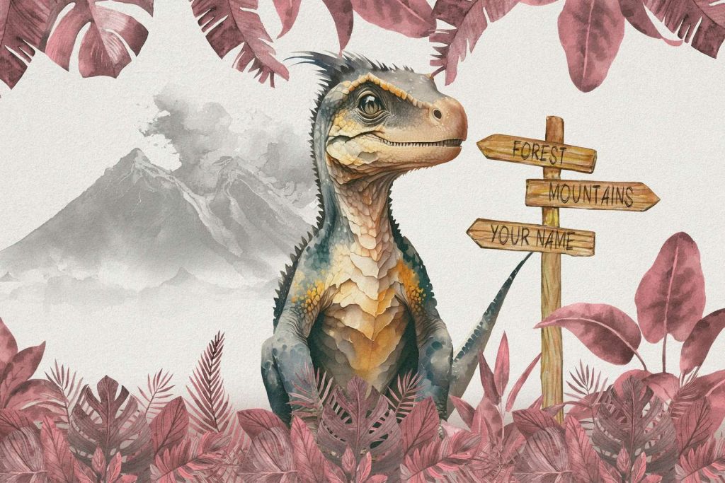 Bebé velociraptor en la jungla rosa