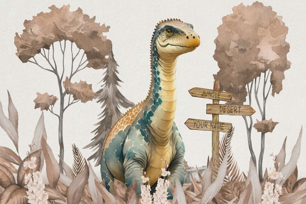 Bebé braquiosaurio en la jungla topo