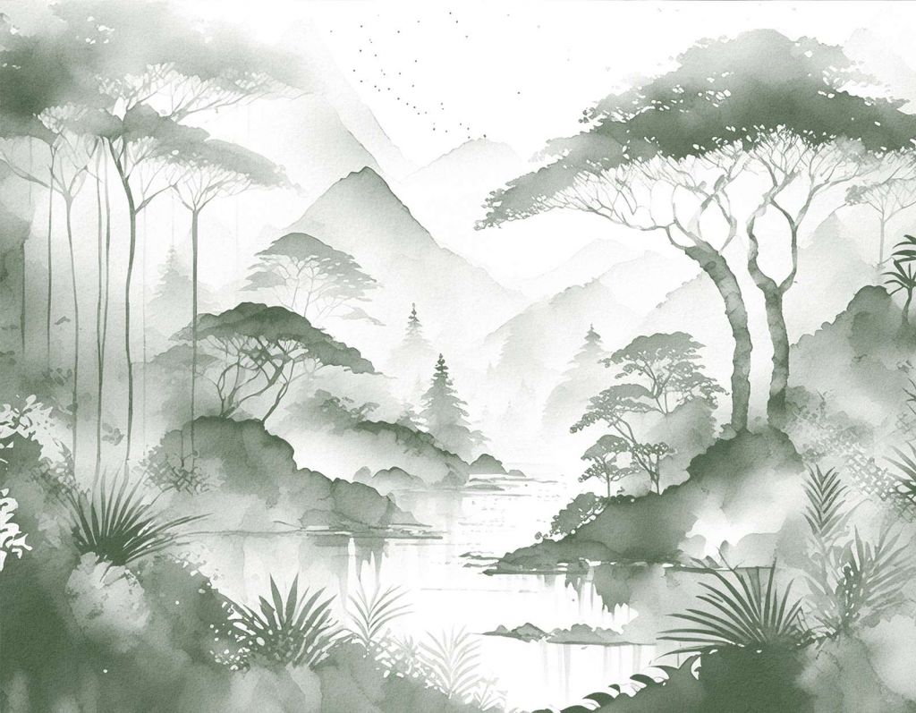 Lago de Montaña en Tinta Nebulosa, verde