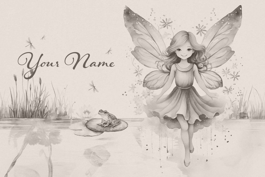 Hada del estanque con rana en silencio