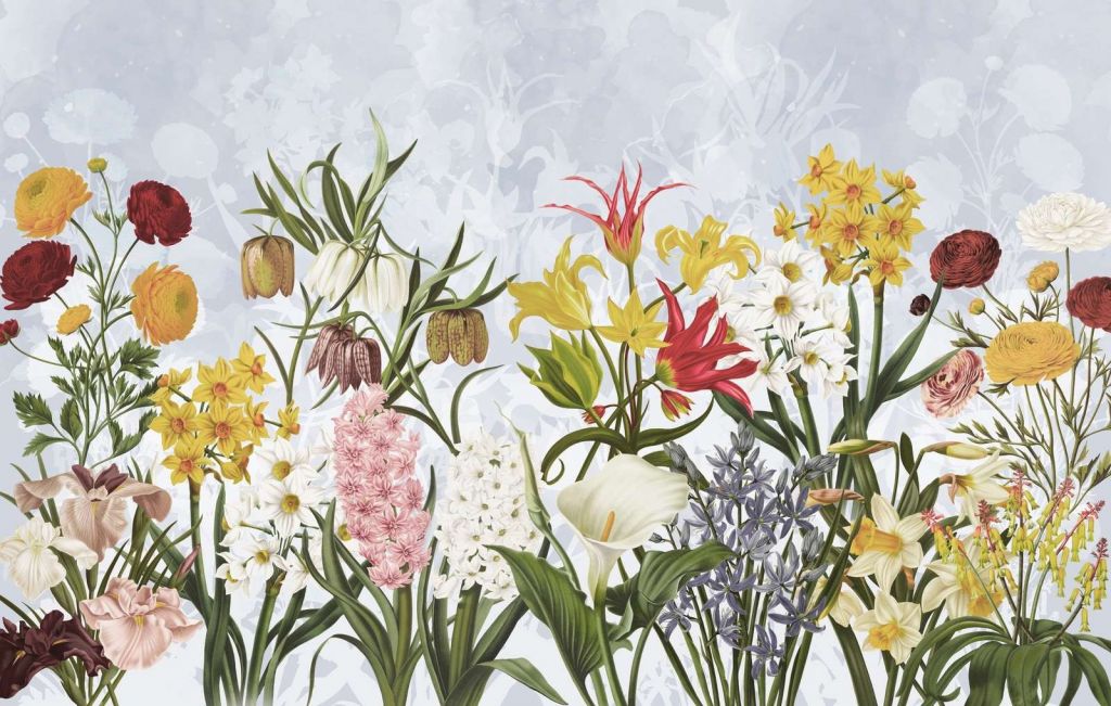 Flores de primavera - Cielo nublado azul