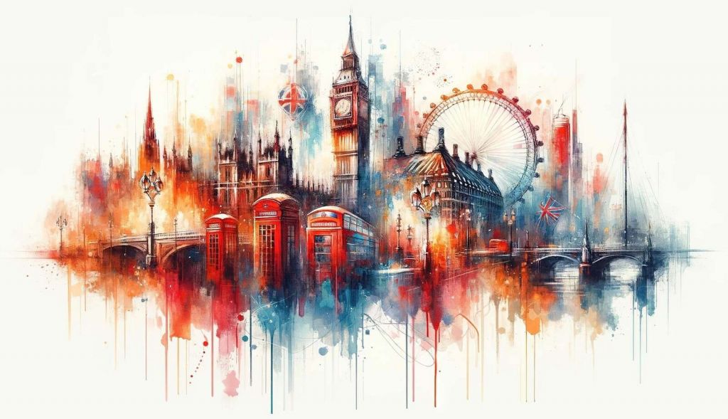 Horizonte de Londres en acuarela