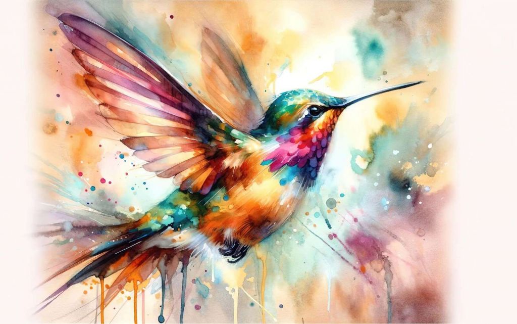 Colibrí Iridiscente en Vuelo Medio