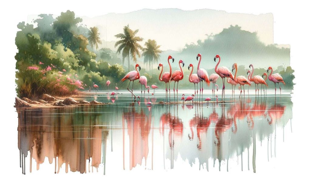 Reflejos matutinos de flamencos