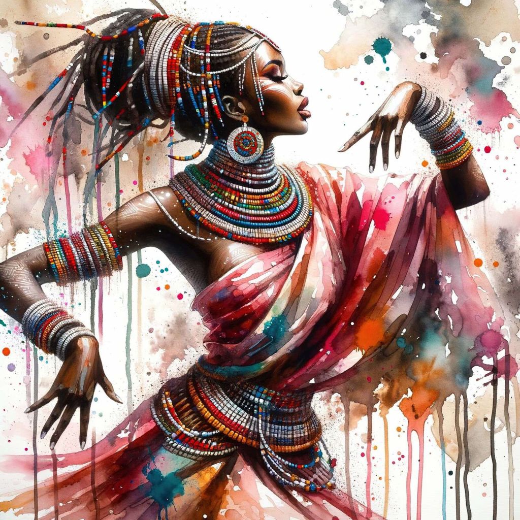 Bailarín Africano en Acuarela