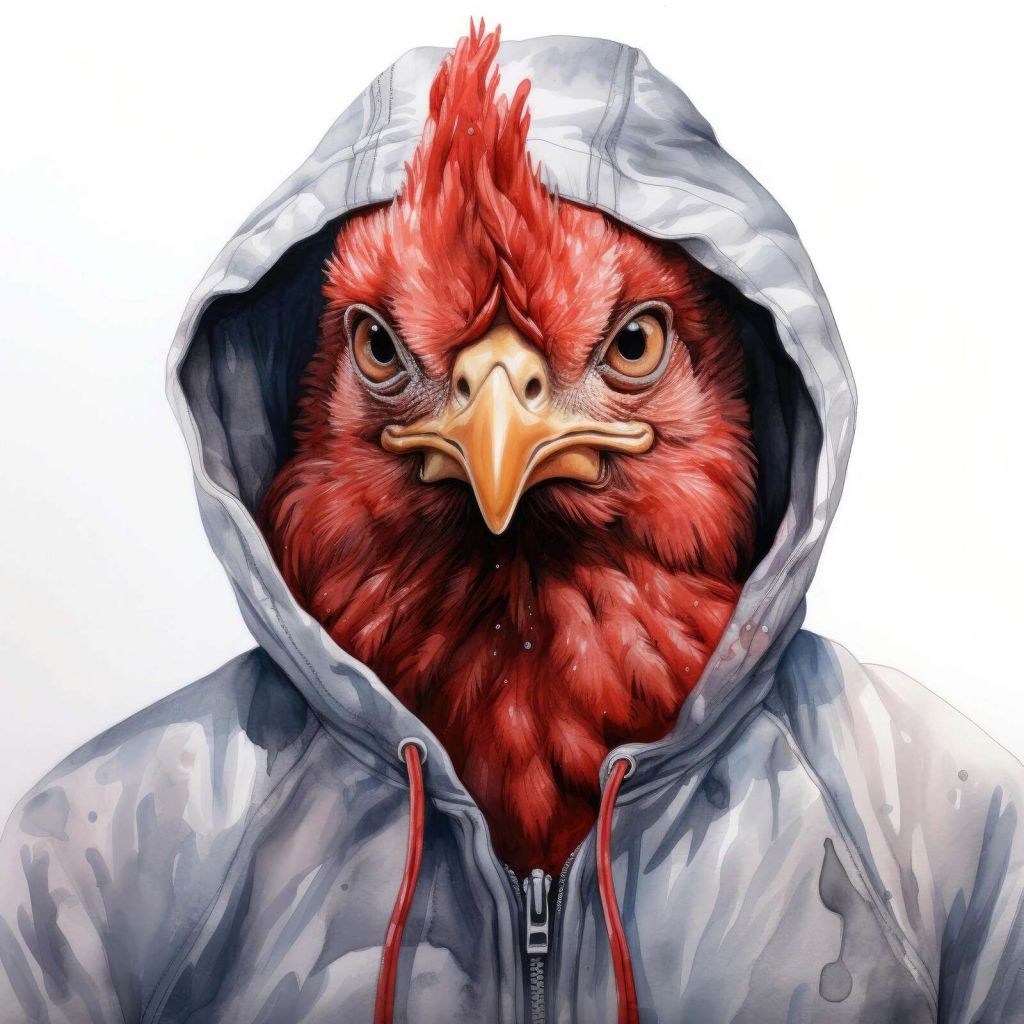 Pollo de dibujos animados en acuarela con sudadera con capucha