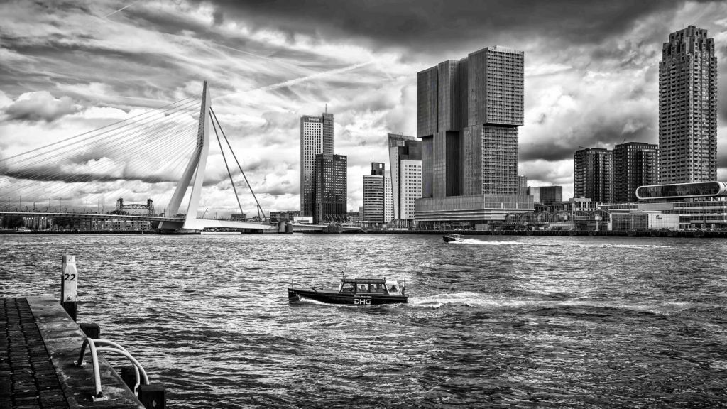 Erasmusbrug y Skyline en Monocromo