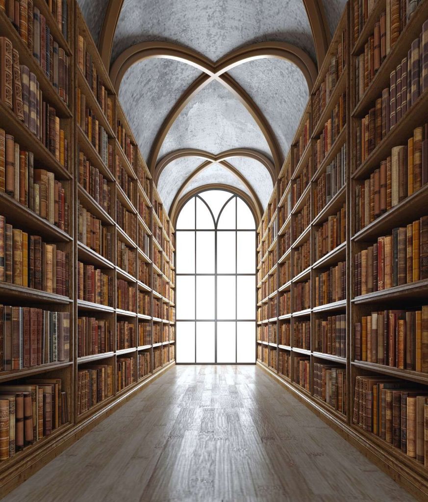 Sala de biblioteca medieval