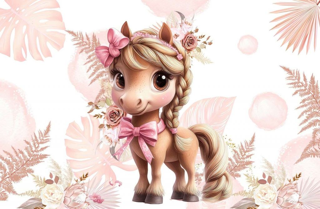 Pony elegante con lazo rosa