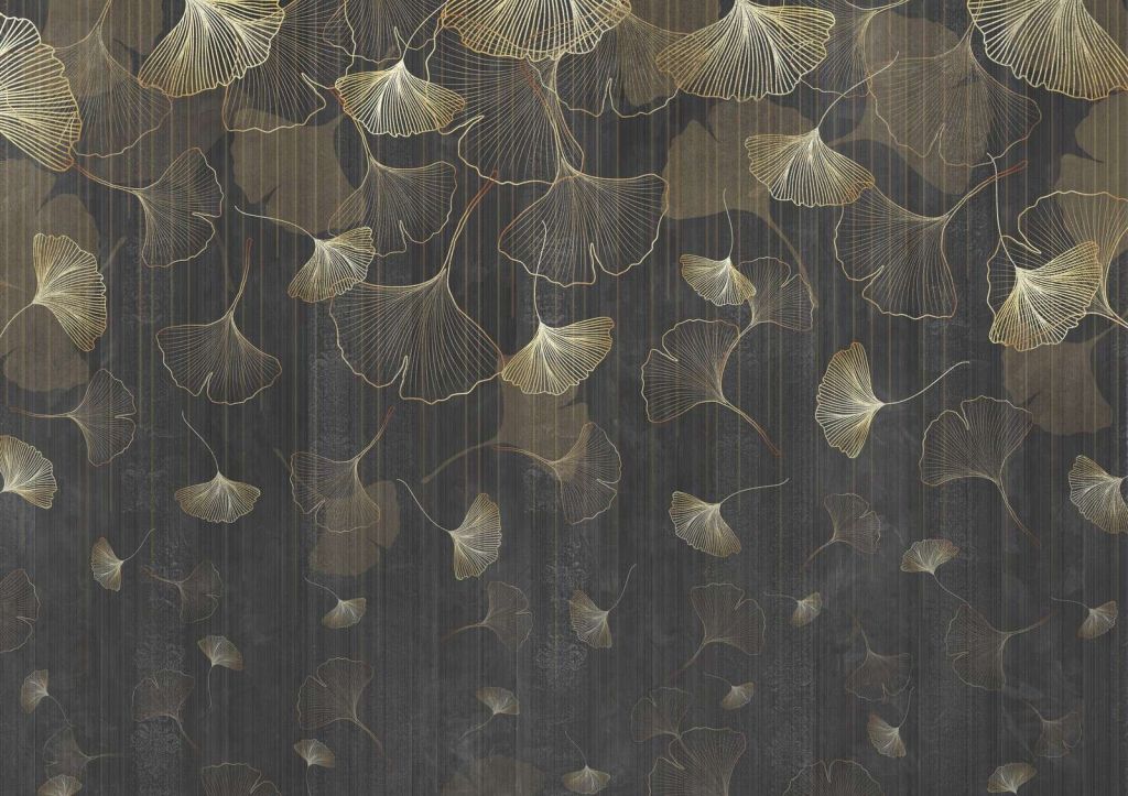 Hojas de ginkgo en niebla dorada