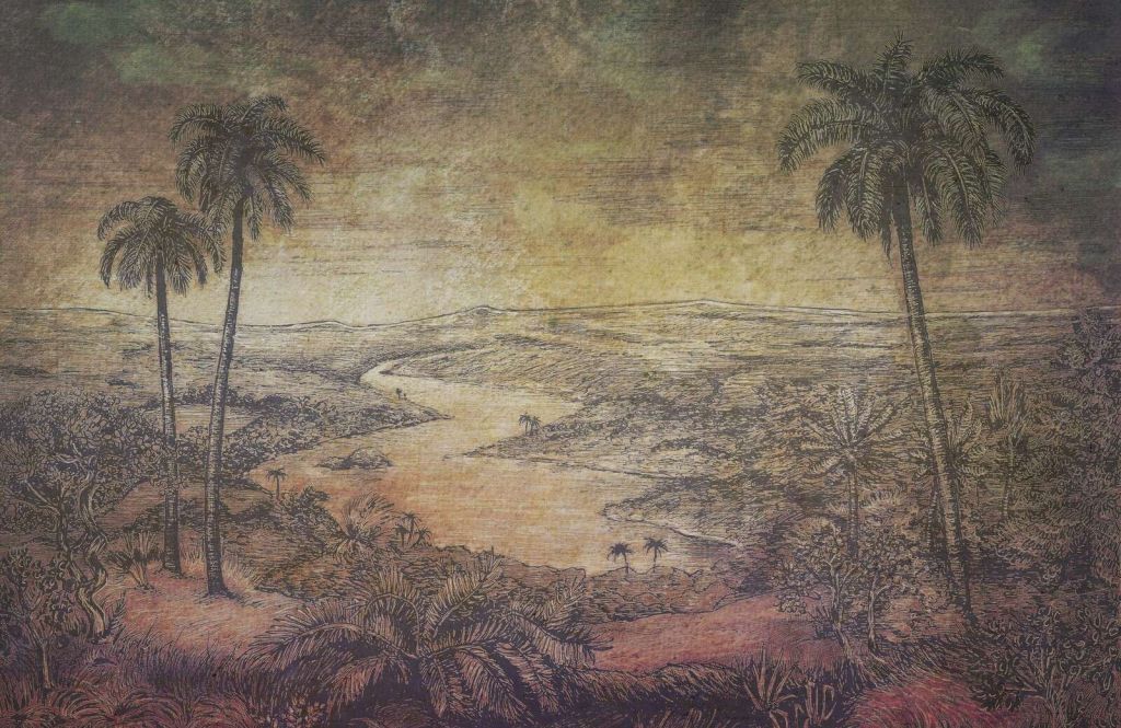 Paisaje fluvial tropical al atardecer