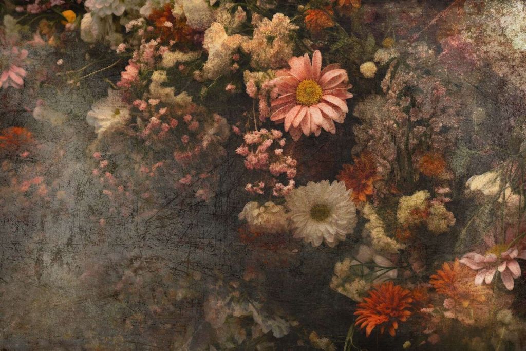 Campo de flores en óleo envejecido