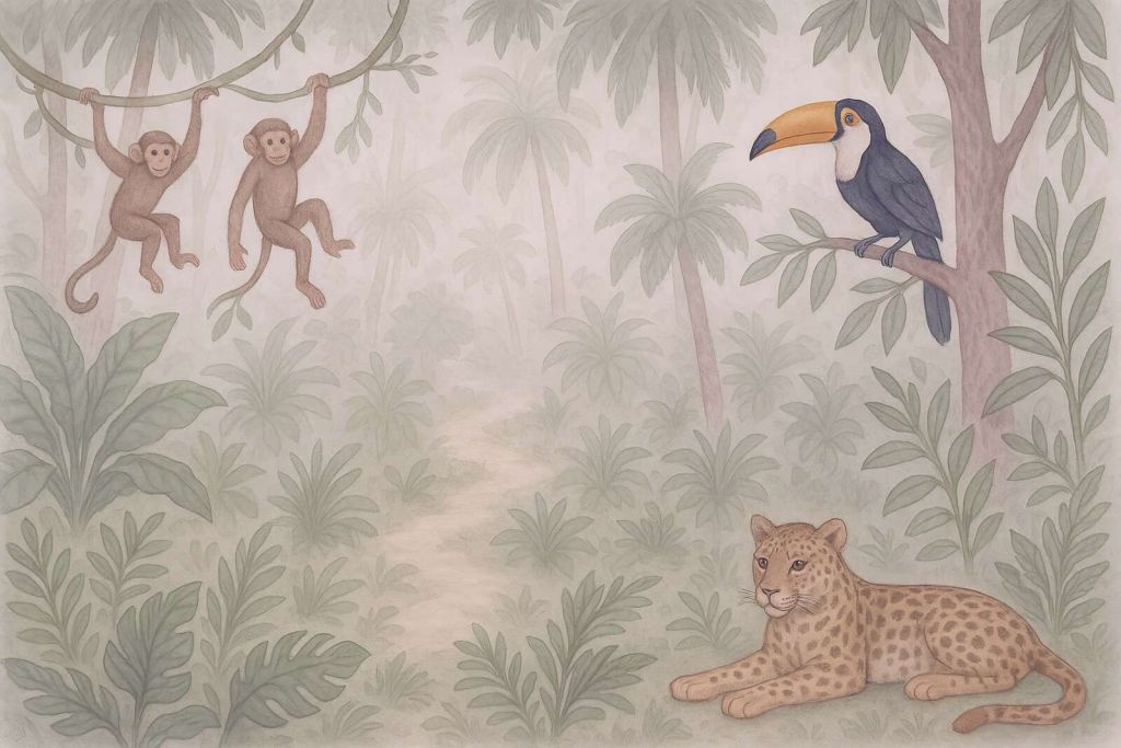 Amigos de la selva en la niebla de la mañana