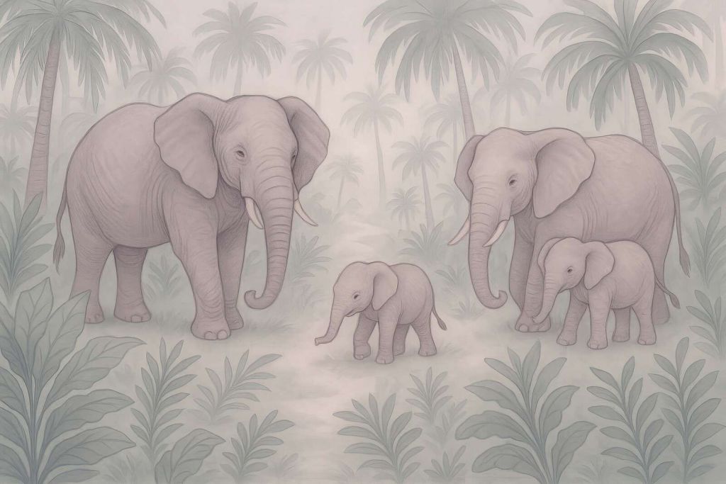 Familia de elefantes en la jungla.