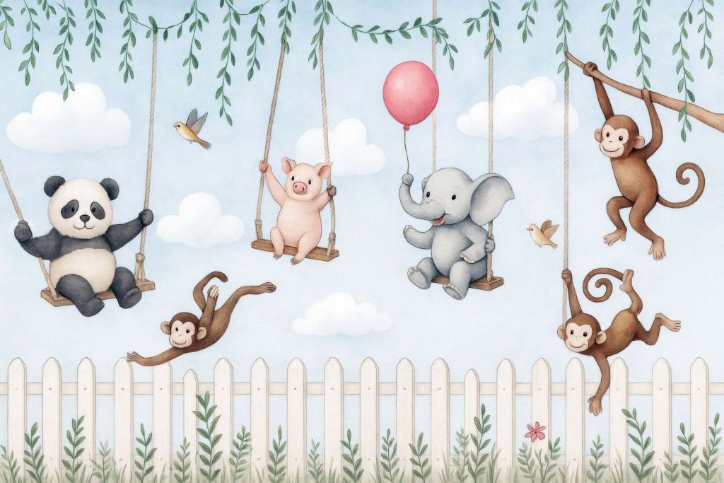Amigos animales en el parque infantil