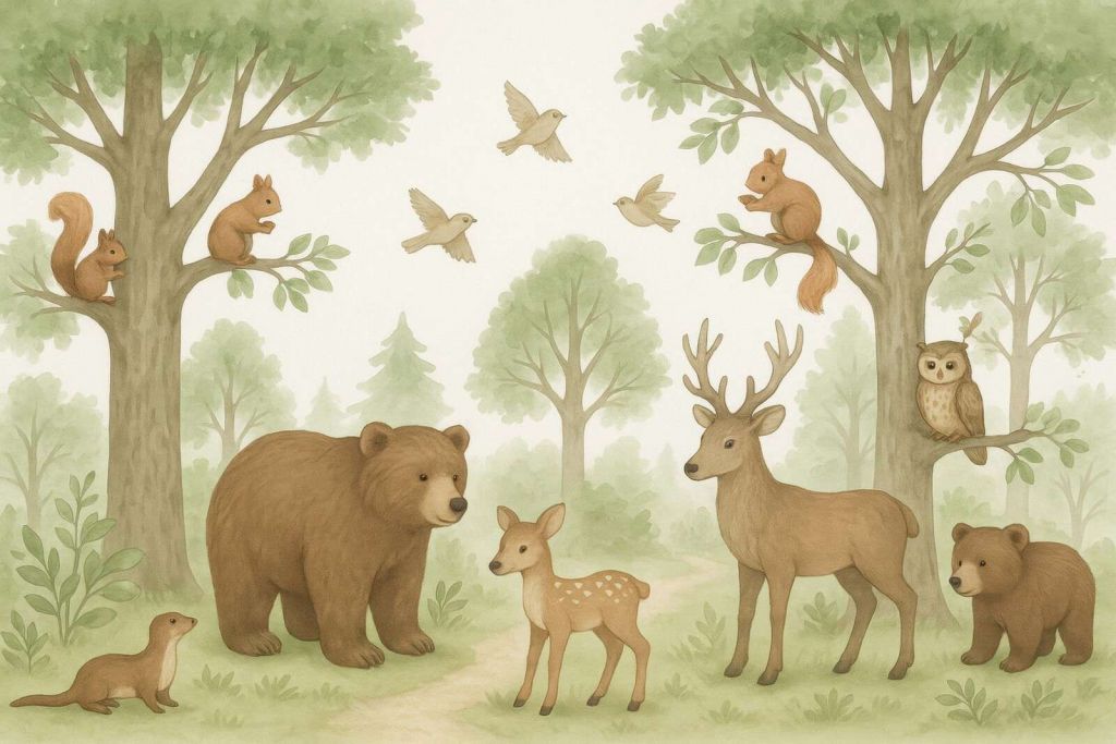 Animales del bosque en verde verano