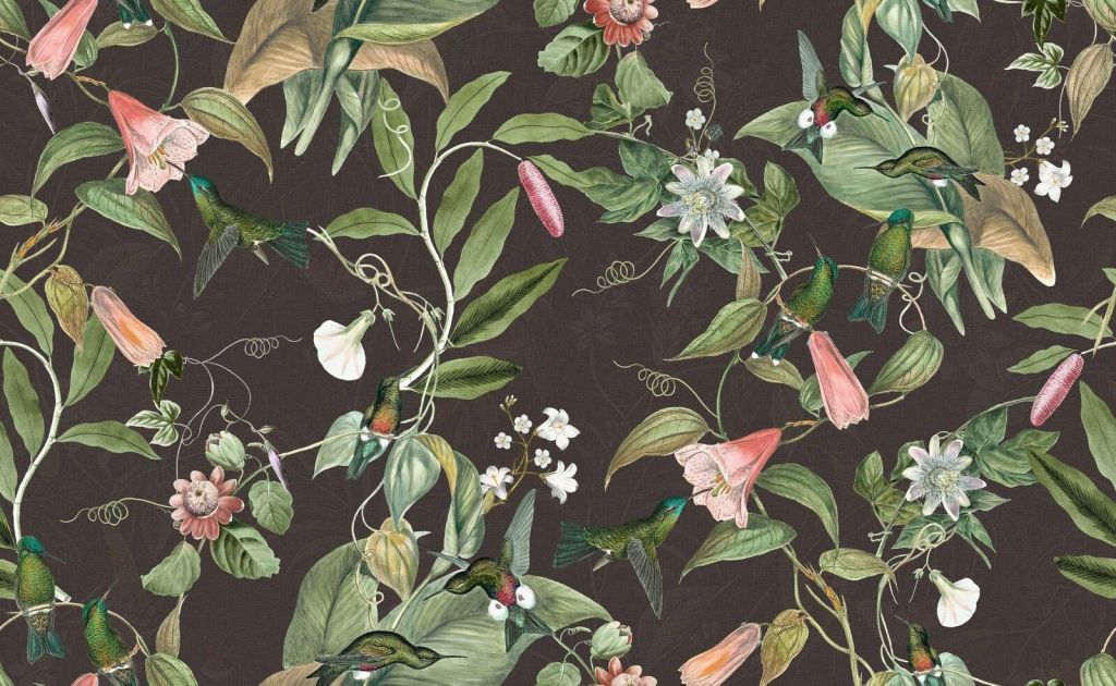 Colibríes entre flores tropicales