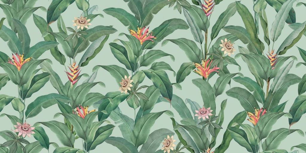 Hojas tropicales con heliconia