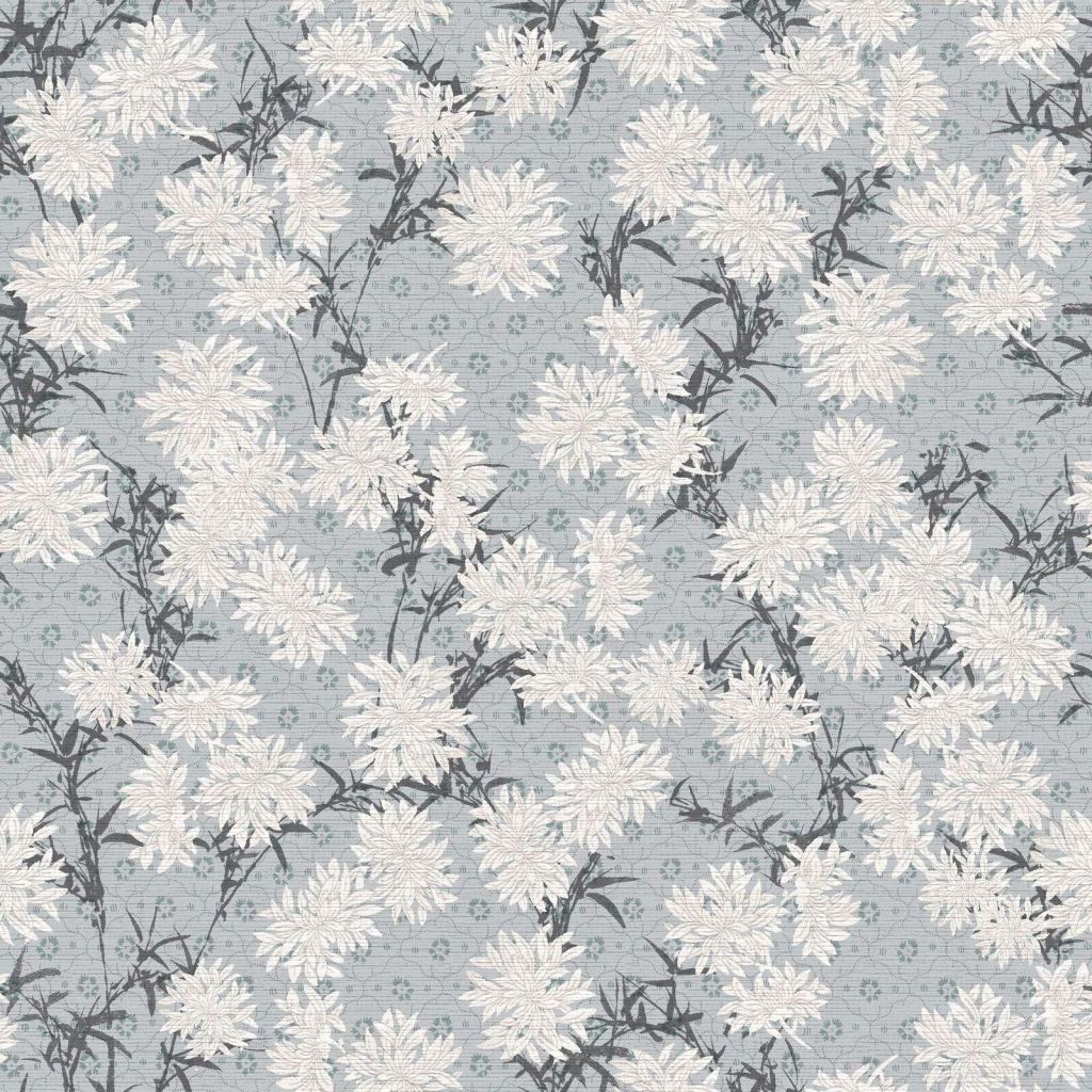 Crisantemos blancos sobre azul brumoso