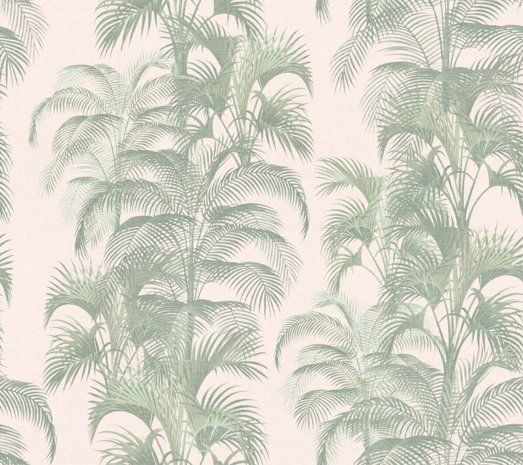 palmeras verde salvia en beige lino