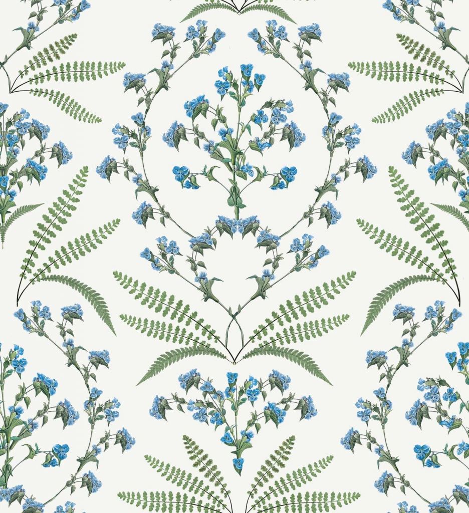 Ramas de flores azules y helechos