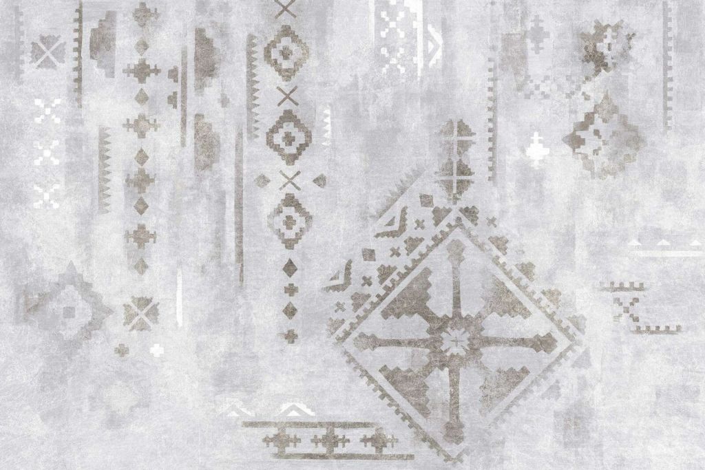 Patrón étnico gris con textura desgastada.