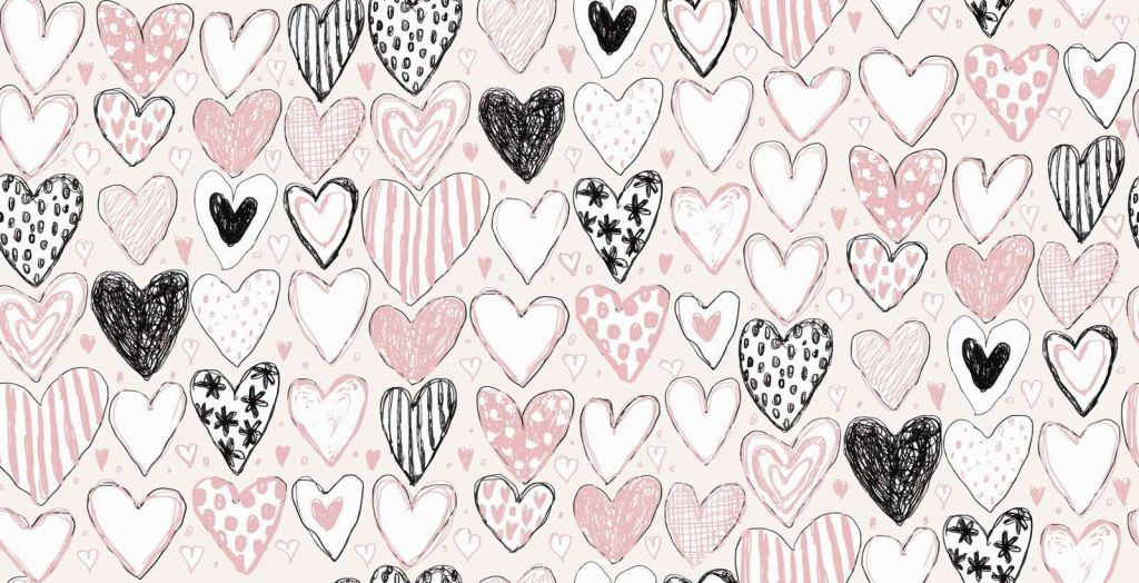 Mezcla de corazones en pastel y tinta