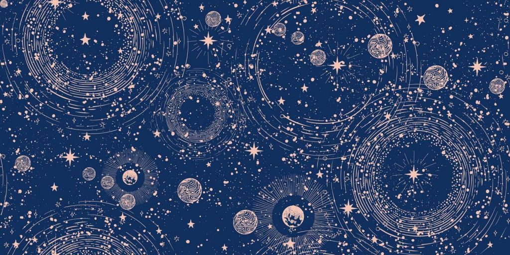 Lluvia de planetas en azul medianoche