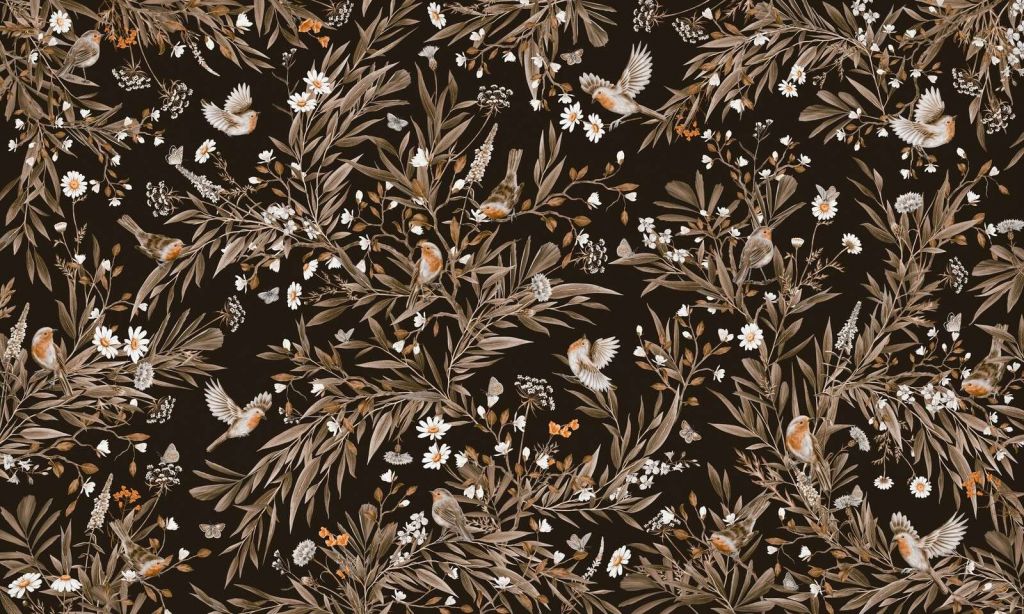 Playful Robins - Vintage - Black