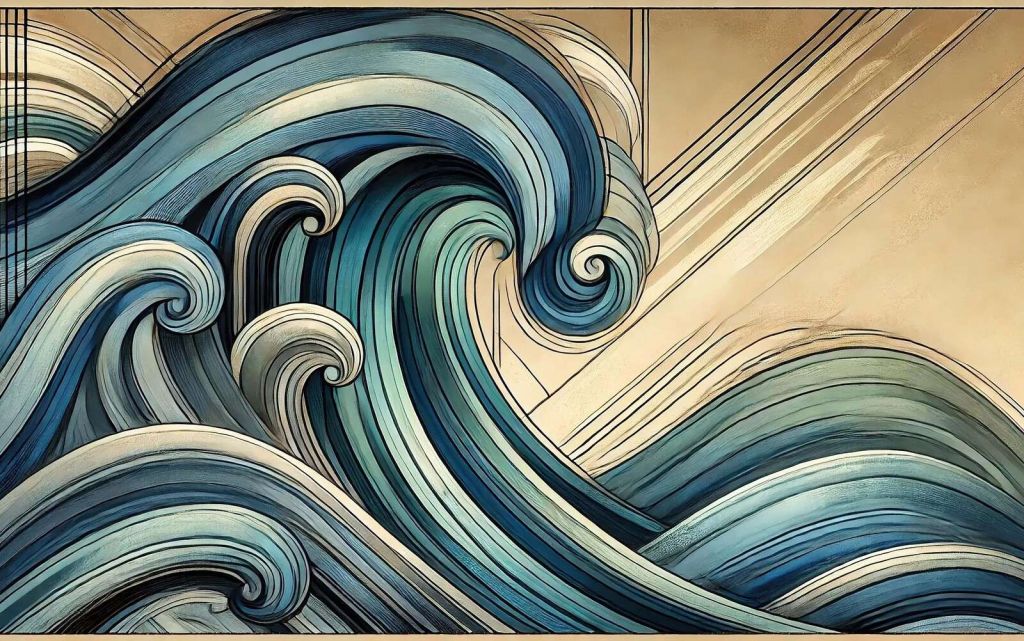Olas del océano danzantes en un juego de líneas