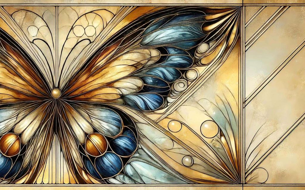 Mariposa en dorado y azul medianoche